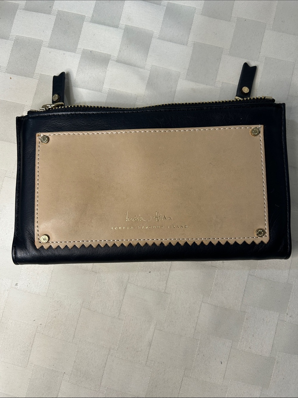 India Hicks Black and Beige Zip-Around Wallet